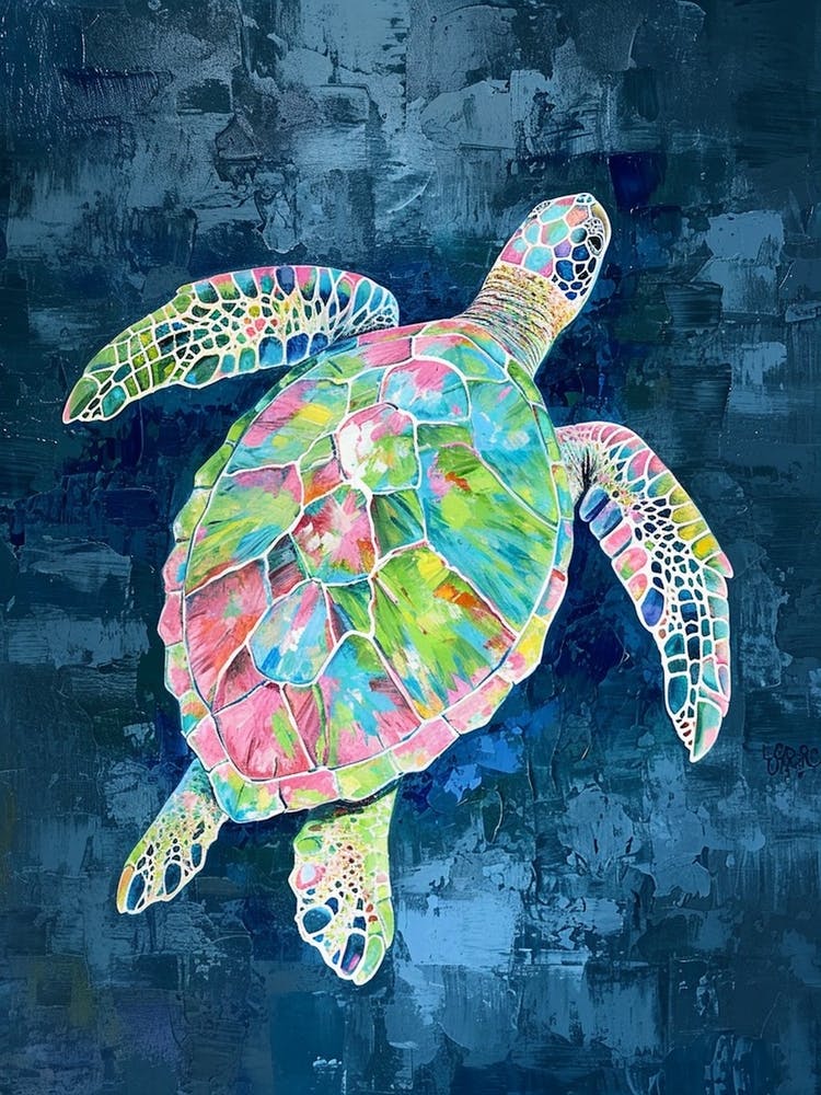 Sea Turtle Swimming Pink & Blue 3