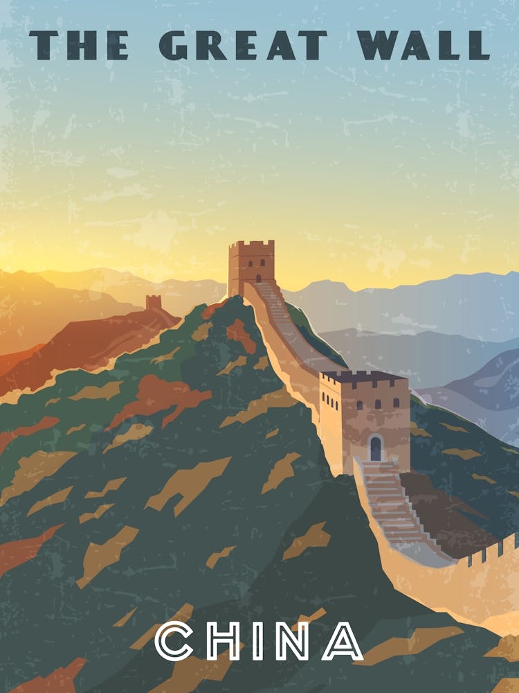 The great wall, China — Retro travel minimalist poster