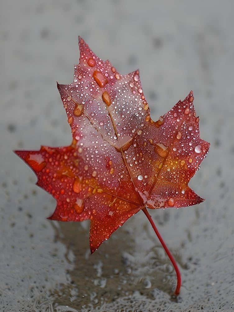 Maple Leaf With Raindrops