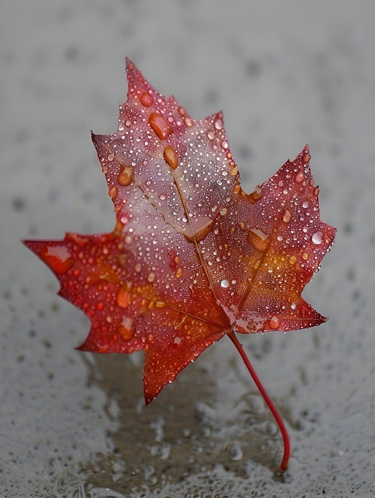 Maple Leaf With Raindrops