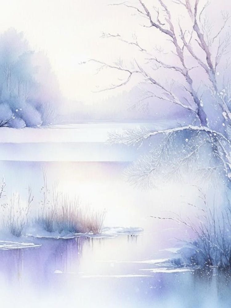 Gefrorener See Wasserlandschaft Gouache 2