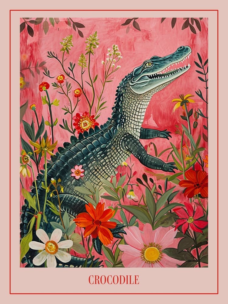 Floral Animal Painting Crocodile 1 Poster