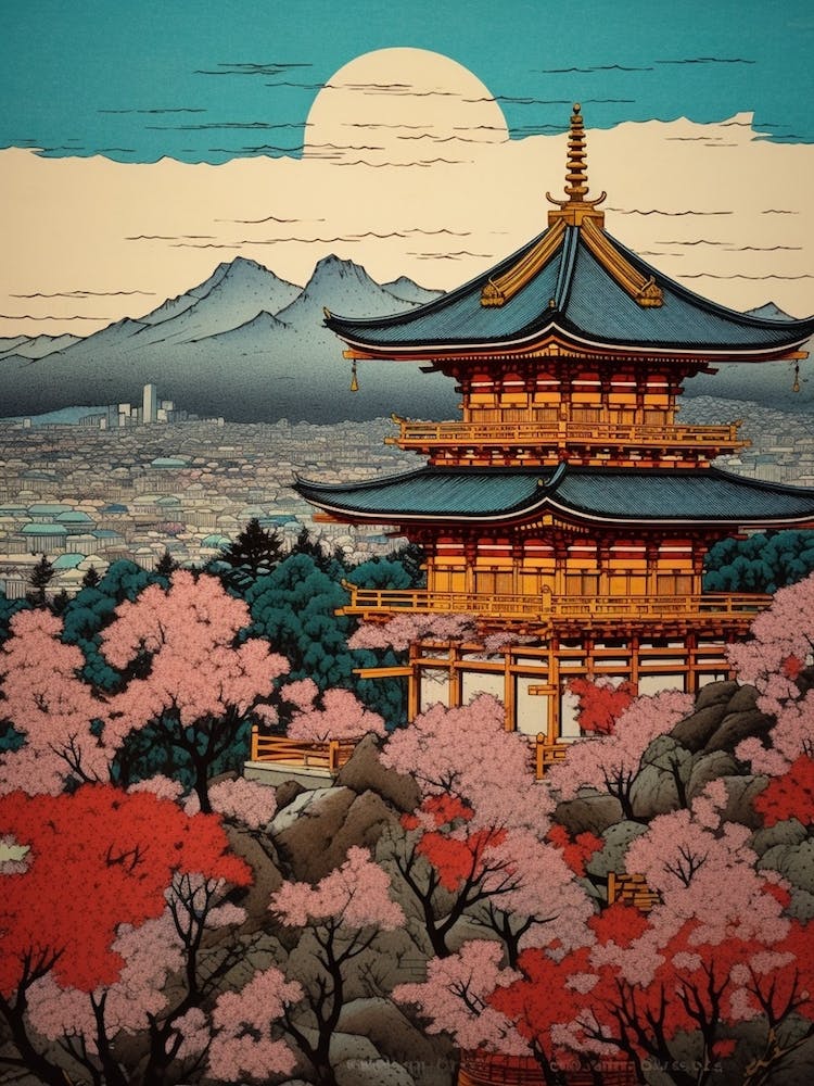 Kiyomizu Dera Temple, Japan Vintage Travel Art 1