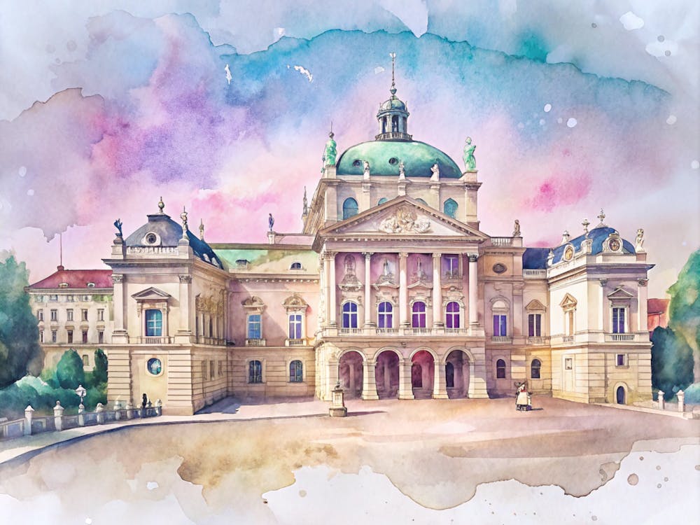 Watercolor Of The Vienna Opera House