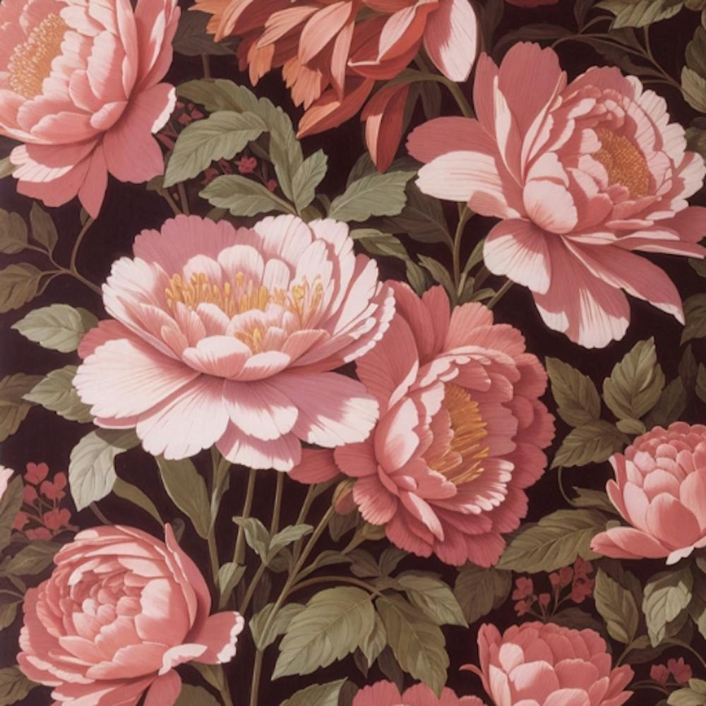 Botanical art Pink flowers wallpaper