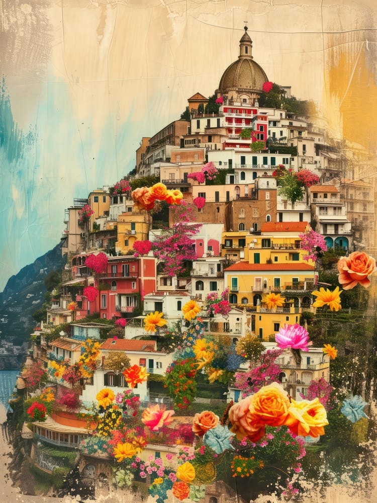 Positano Blumen Retro-Collage-Stil 4