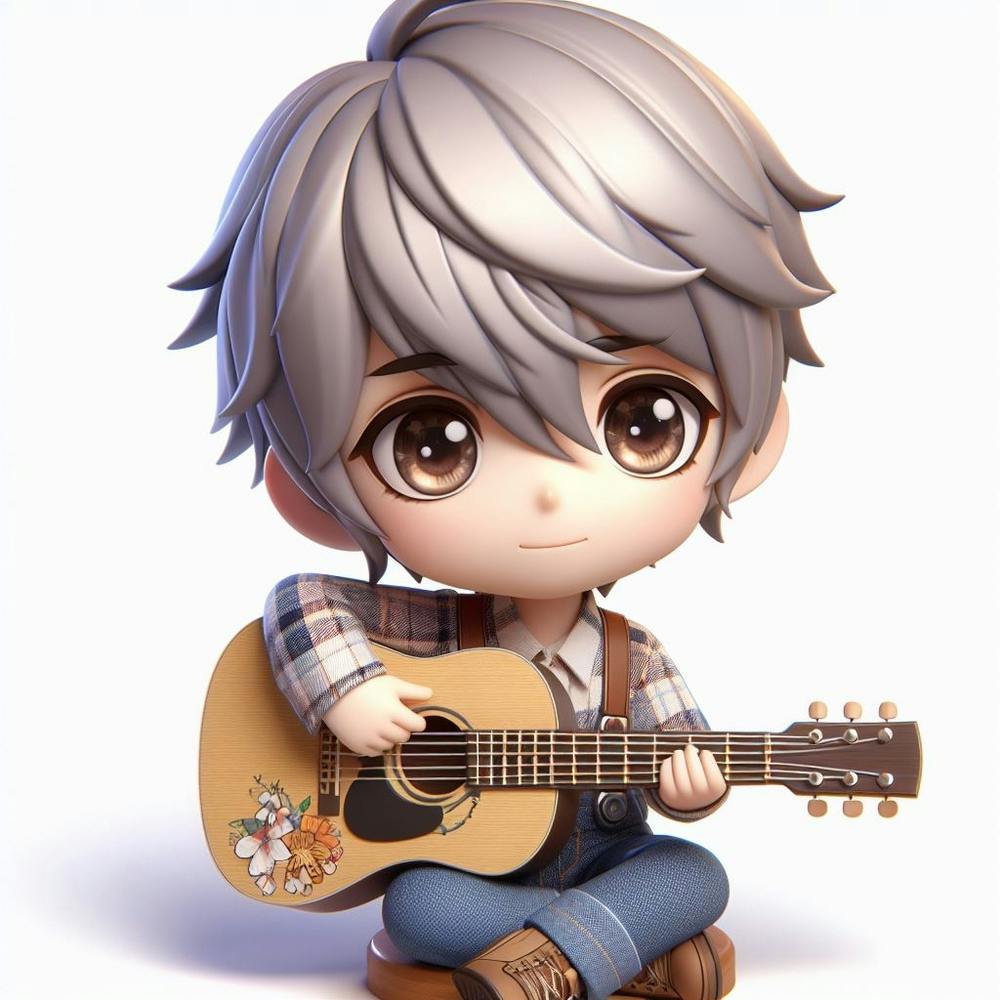 Cute chini boy playing guitar