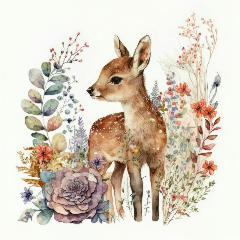 Watercolor Forest Cute Baby Deer