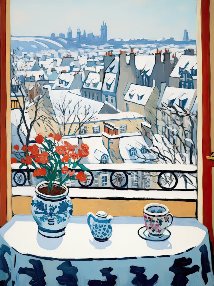 Le Rebord de Fenêtre d'Édimbourg Écosse Neige Inspiré par Matisse 1