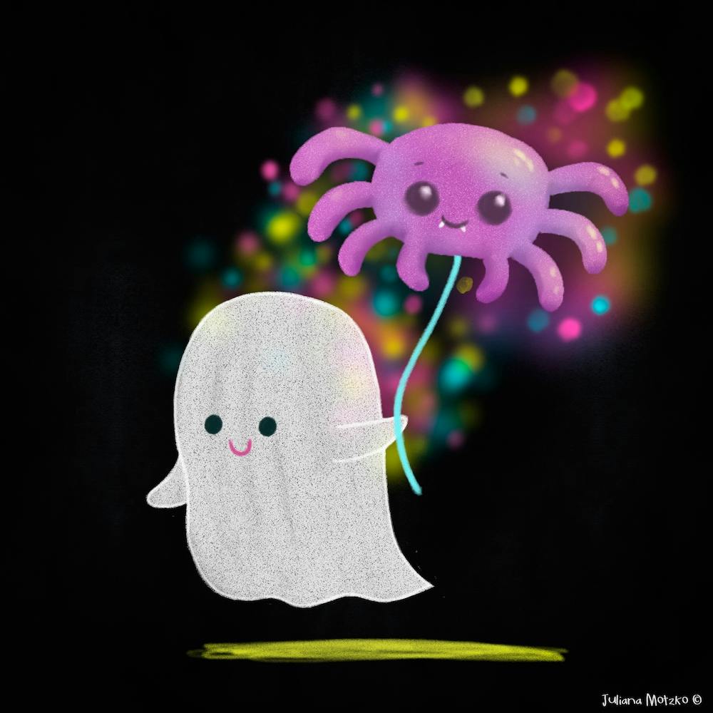 Cute Ghost With Spider Balloon
