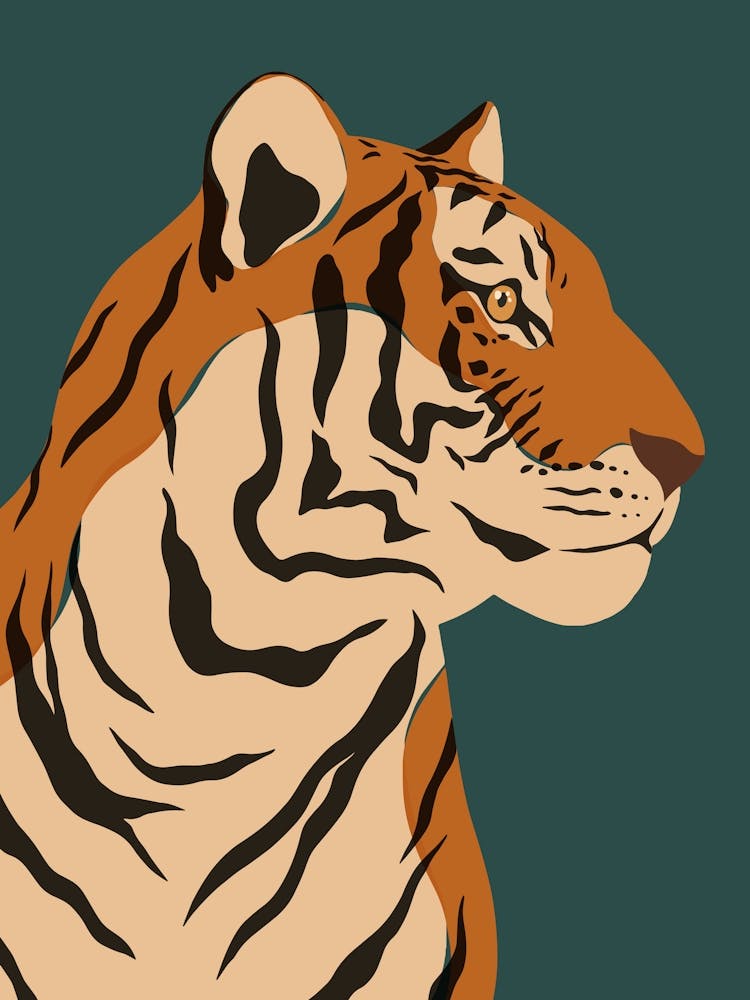 Jungle Safari Tiger on Dark Teal