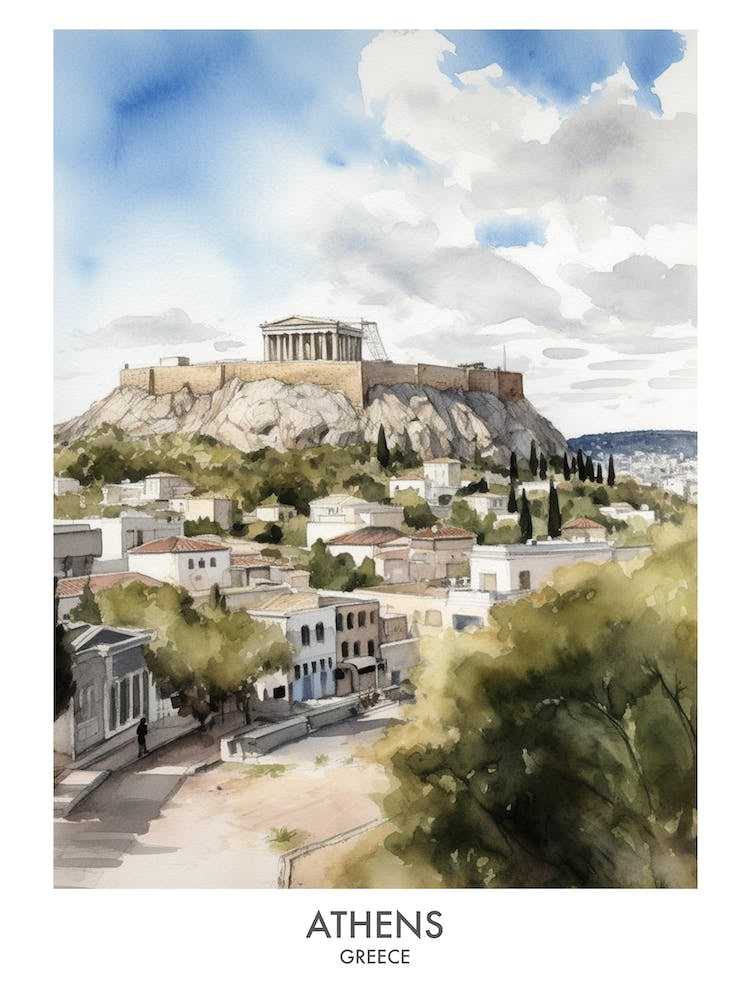 Athens Watercolour Travel Poster 4