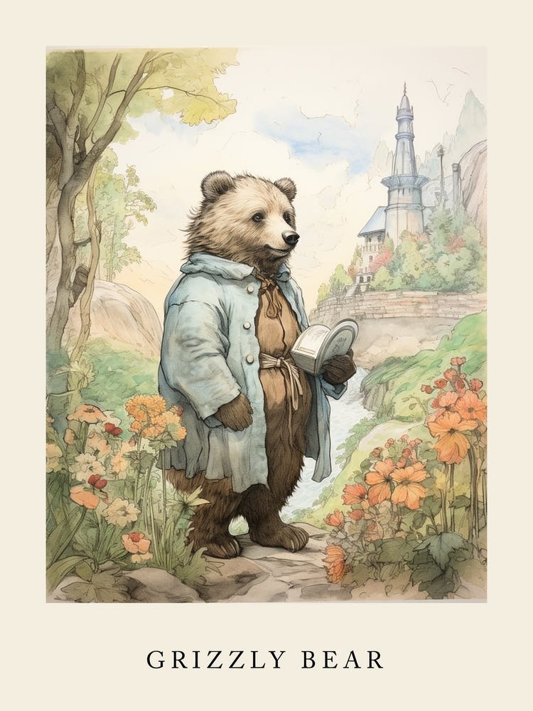 Beatrix Potter Inspired  Animal Watercolour Grizzly Bear 2