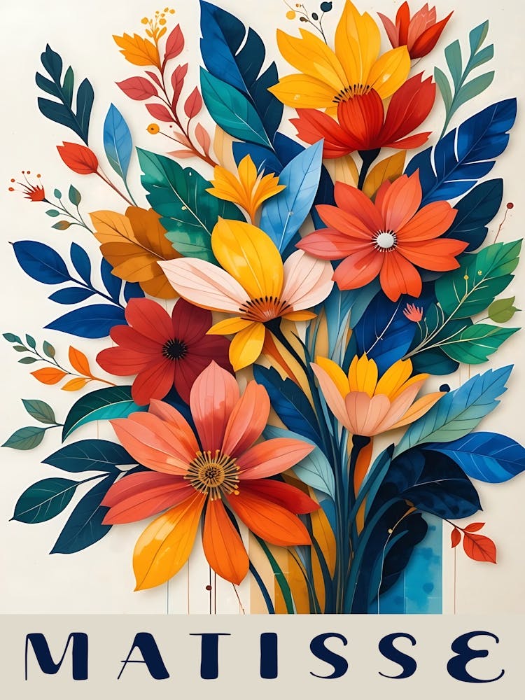 Henri Matisse Inspirierte Kunst - Lebendige Bunte Blumen 5