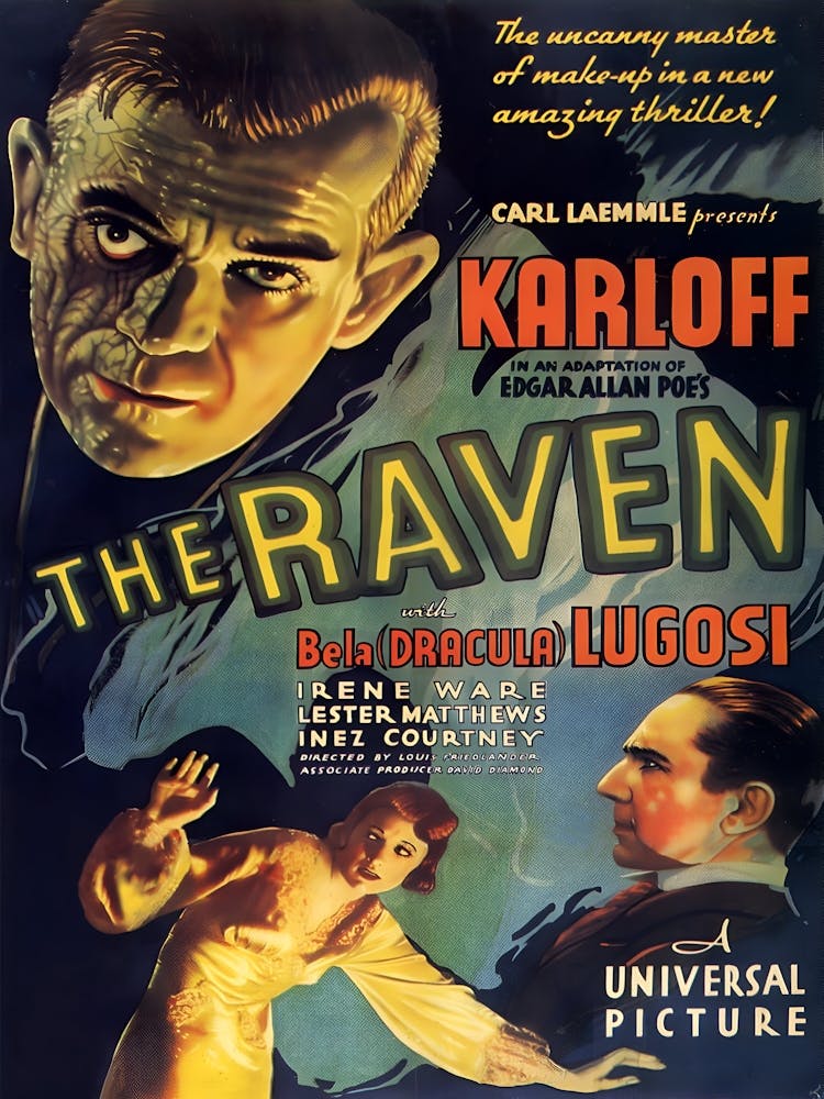 Boris Karloff And Bela Lugosi, Raven, Movie Poster
