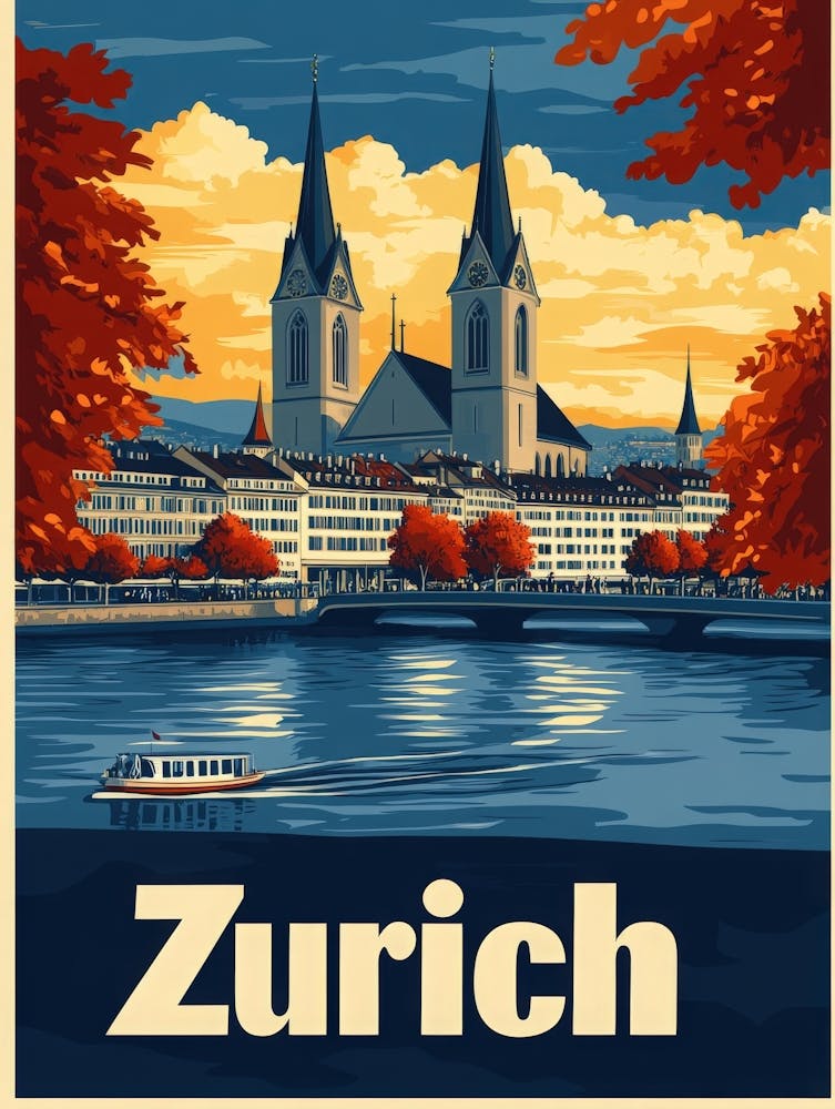 Aihrgdesign A Vintage Travel Poster Of Zurich