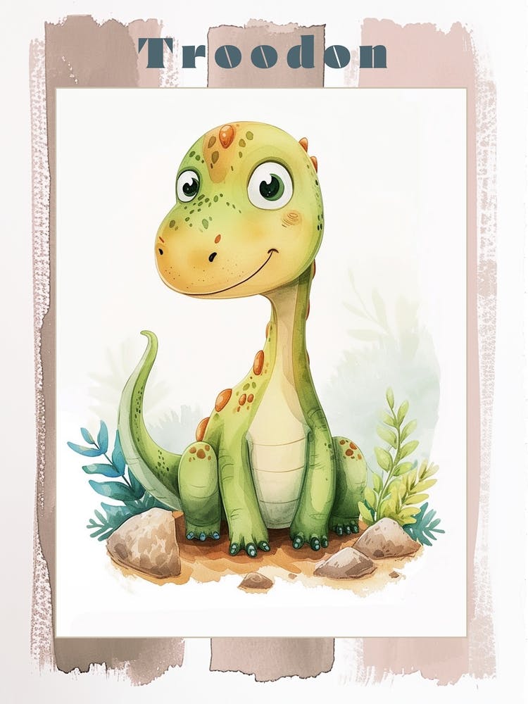 Cute Troodon Dinosaur Watercolour 3 Poster