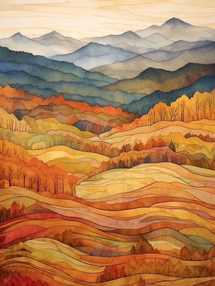 Autumn National Park Painting Smoky Mountains National Park Tennessee Usa 2