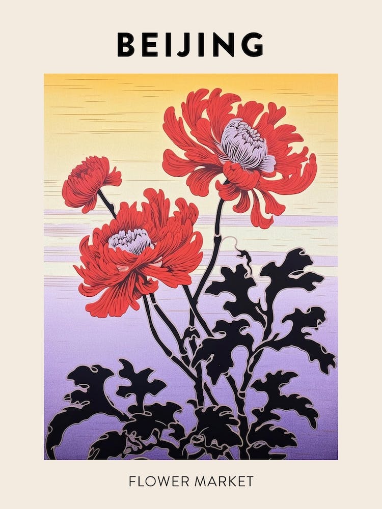 Beijing China Botanical Flower Market Poster