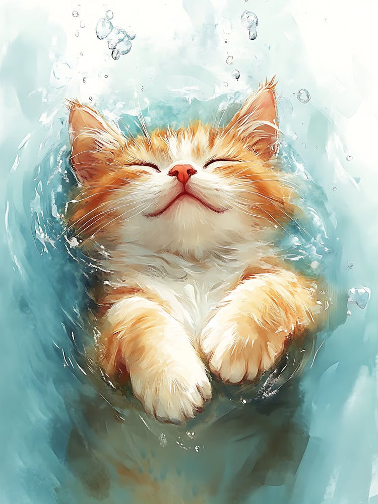 Happy Orange Cat Floating on Water 13