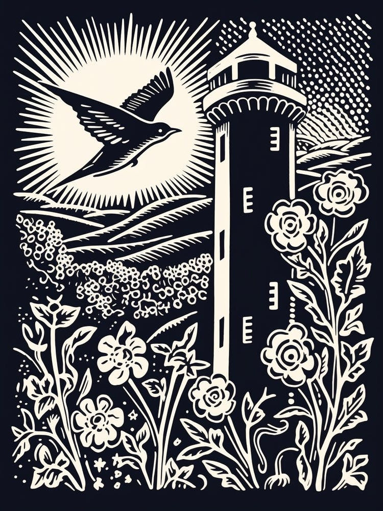 B&W Bird Linocut Chimney Swift 1