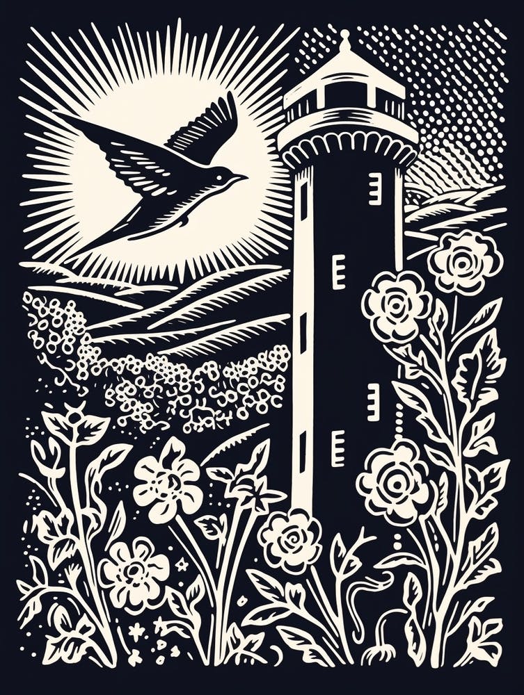 B&W Bird Linocut Chimney Swift 1