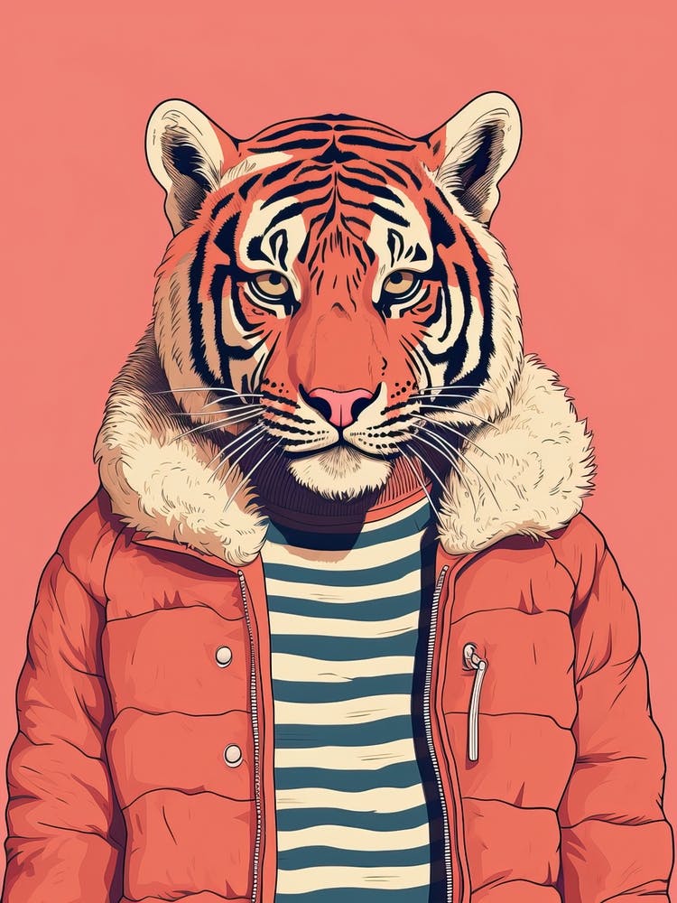 Tiger Illustrations Wearing A Winter Jumper 2