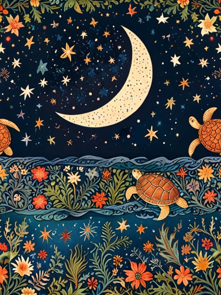 William Morris Sea Turtles At Night