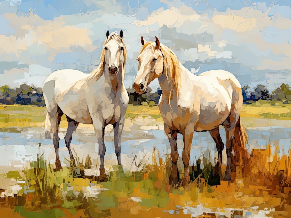 Horses Painting In Carmargue, France, Landscape 3