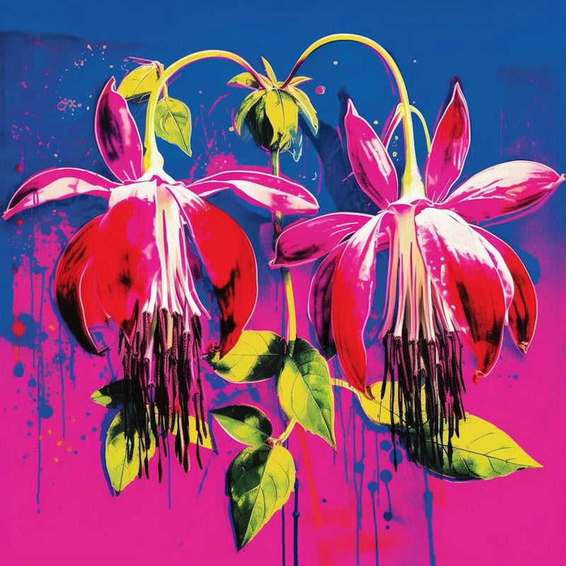 Andy Warhol Style Pop Art Flowers Fuchsia 1 Square