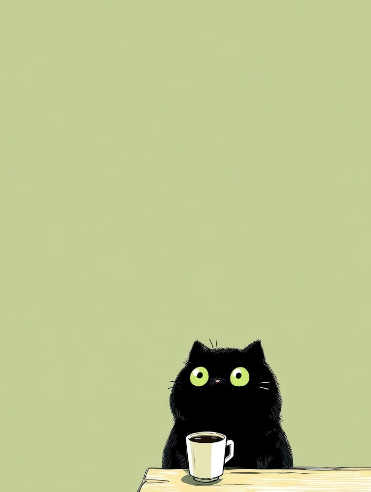 Black Cat With A Cup Of Coffee 3