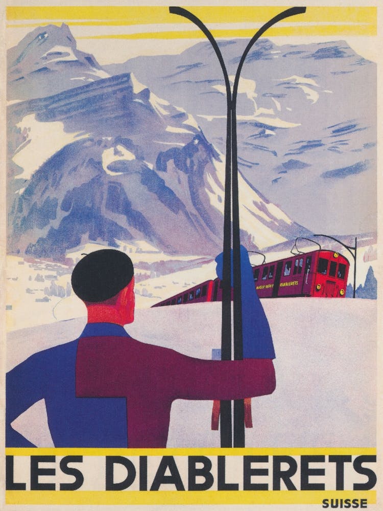 Les Diablerets Switzerland Vintage Ski-Poster