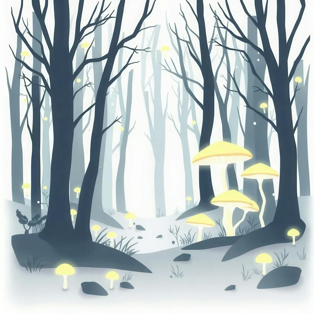 Illustration Of A Forest With Mushrooms