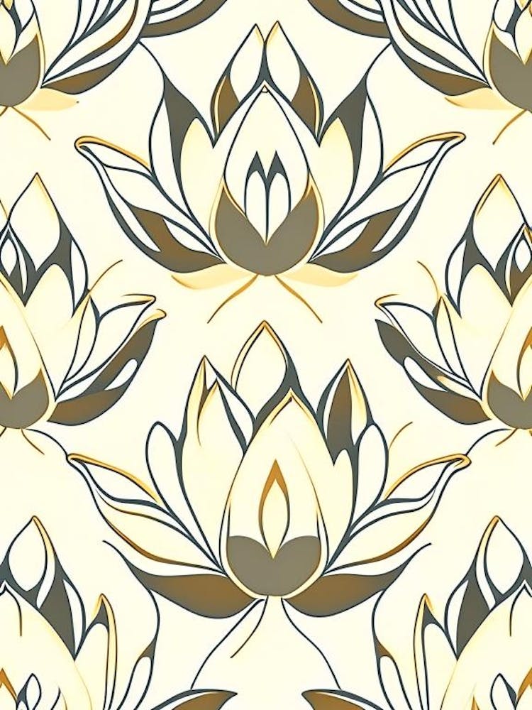 Lotus Flower Repeat Pattern Retro Minimal 5