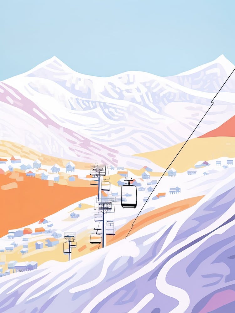 Val Thorens   France, Ski Resort Pastel Colours Illustration 0