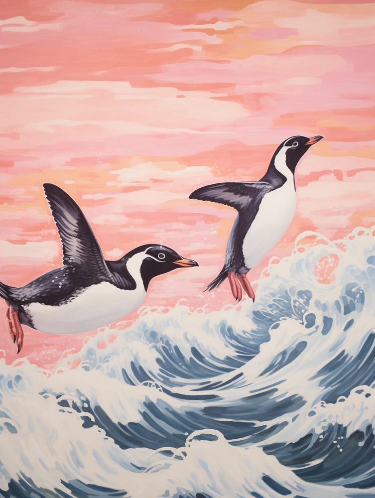 Vintage Japanese Inspired Bird Print Penguin 1