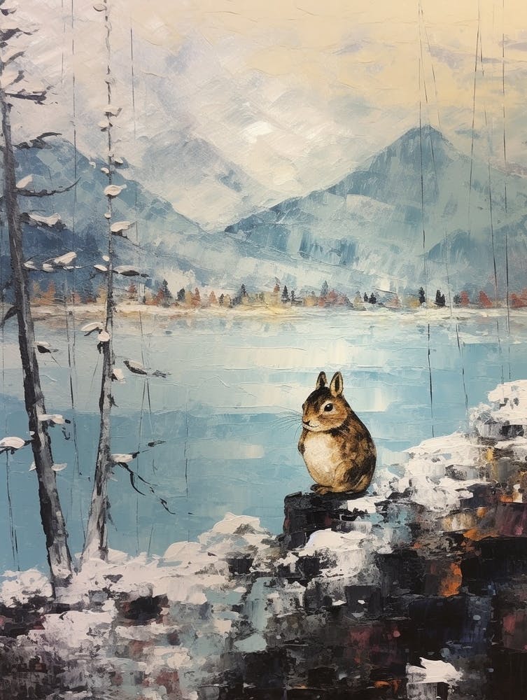 Vintage Winter Animal Painting Chipmunk 3