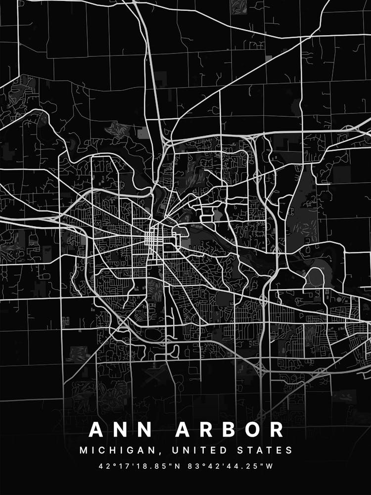 Ann Arbor Michigan United States Black Map