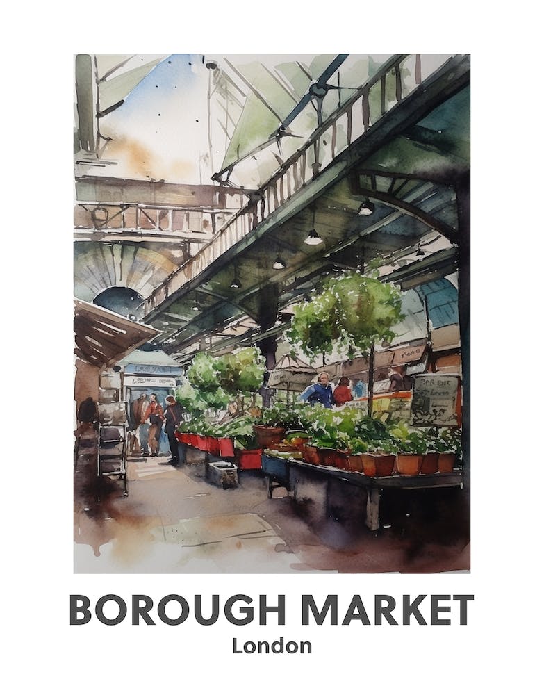 Borough Market, London 1 Watercolour Travel Poster