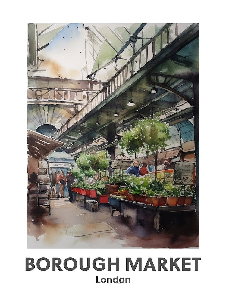 Borough Market, London 1 Watercolour Travel Poster