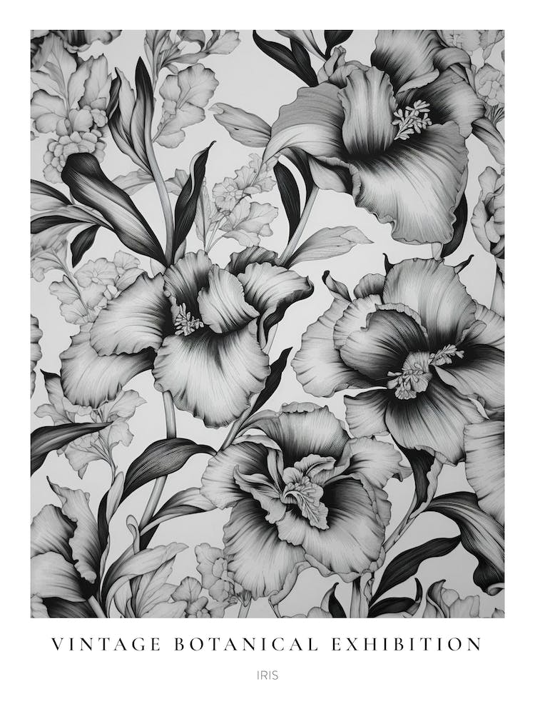 Iris B&W Vintage Botanical Poster