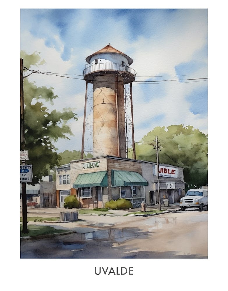 Uvalde Watercolor 2travel Poster