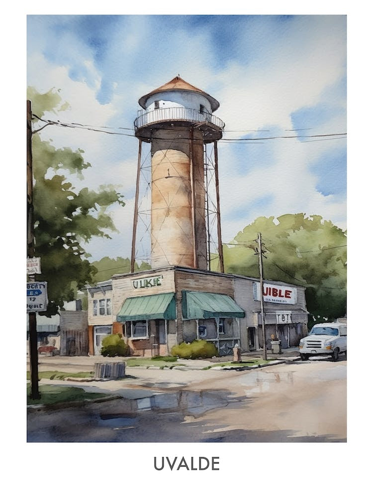 Uvalde Watercolor 2travel Poster