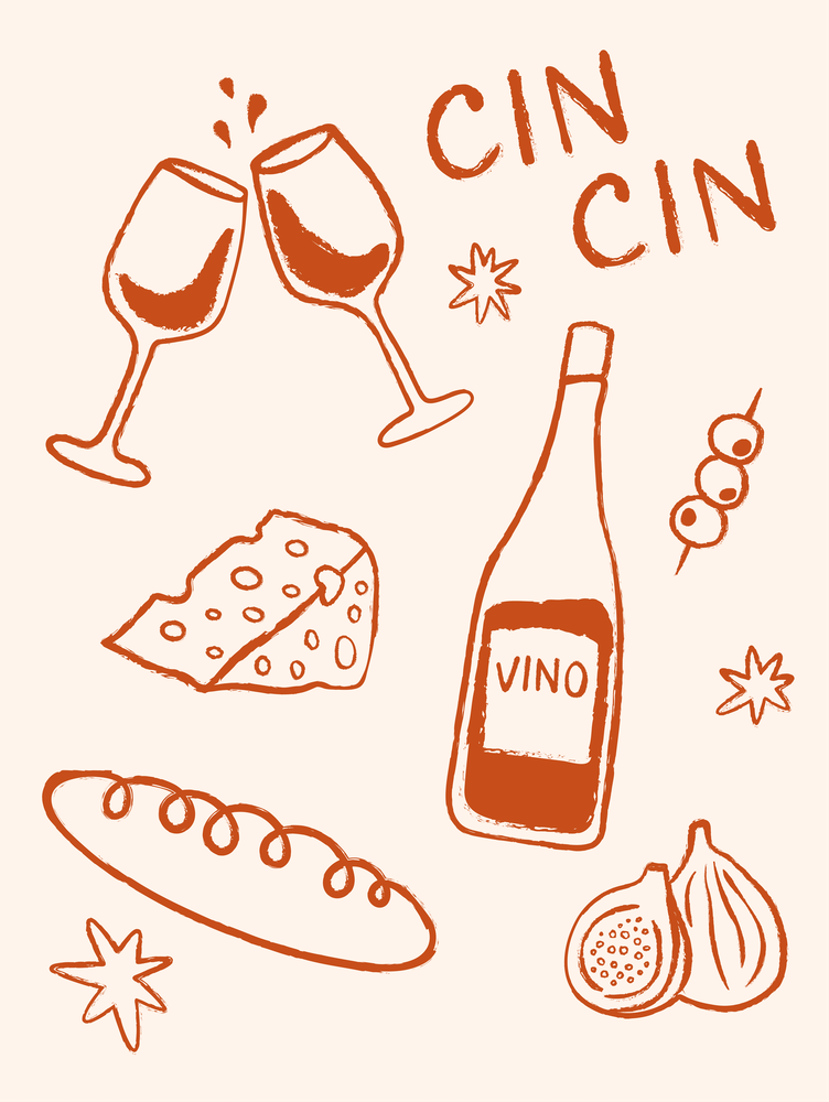 Cheese and Wine in Orange and Beige