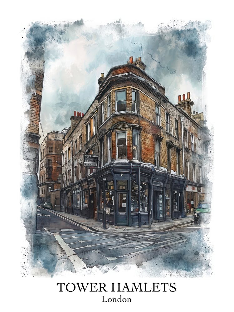 Tower Hamlets London Borough   Street Watercolour 3 Poster