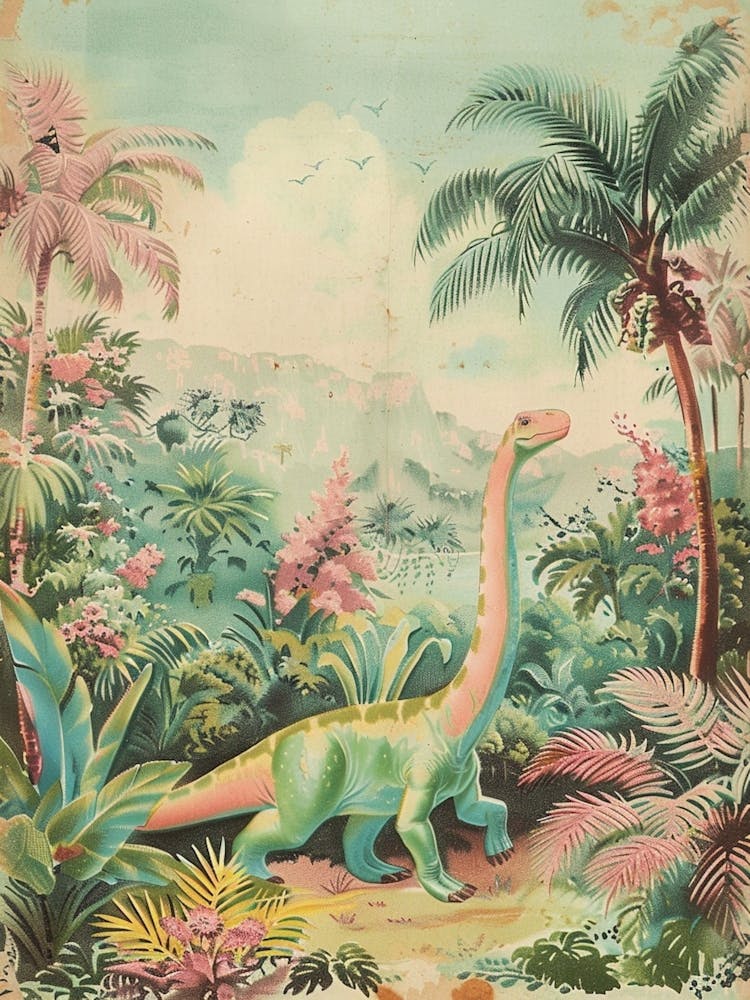 Brachiosaurus Walking Through The Jungle Storybook Style Painting 1