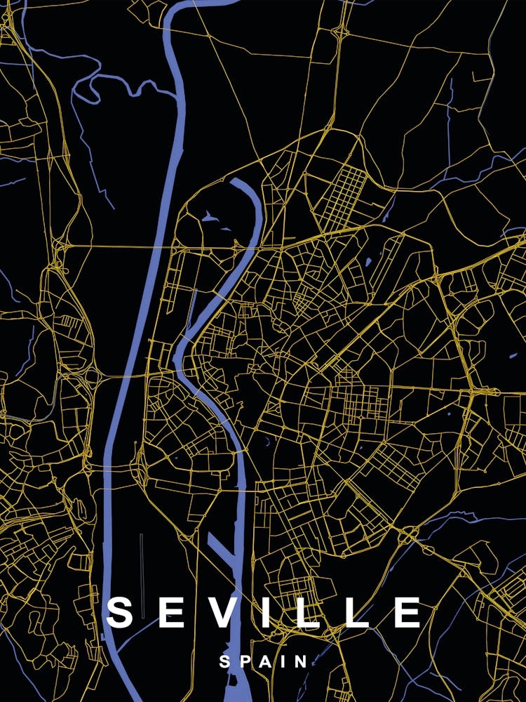 Seville Spain City Map Black and Gold