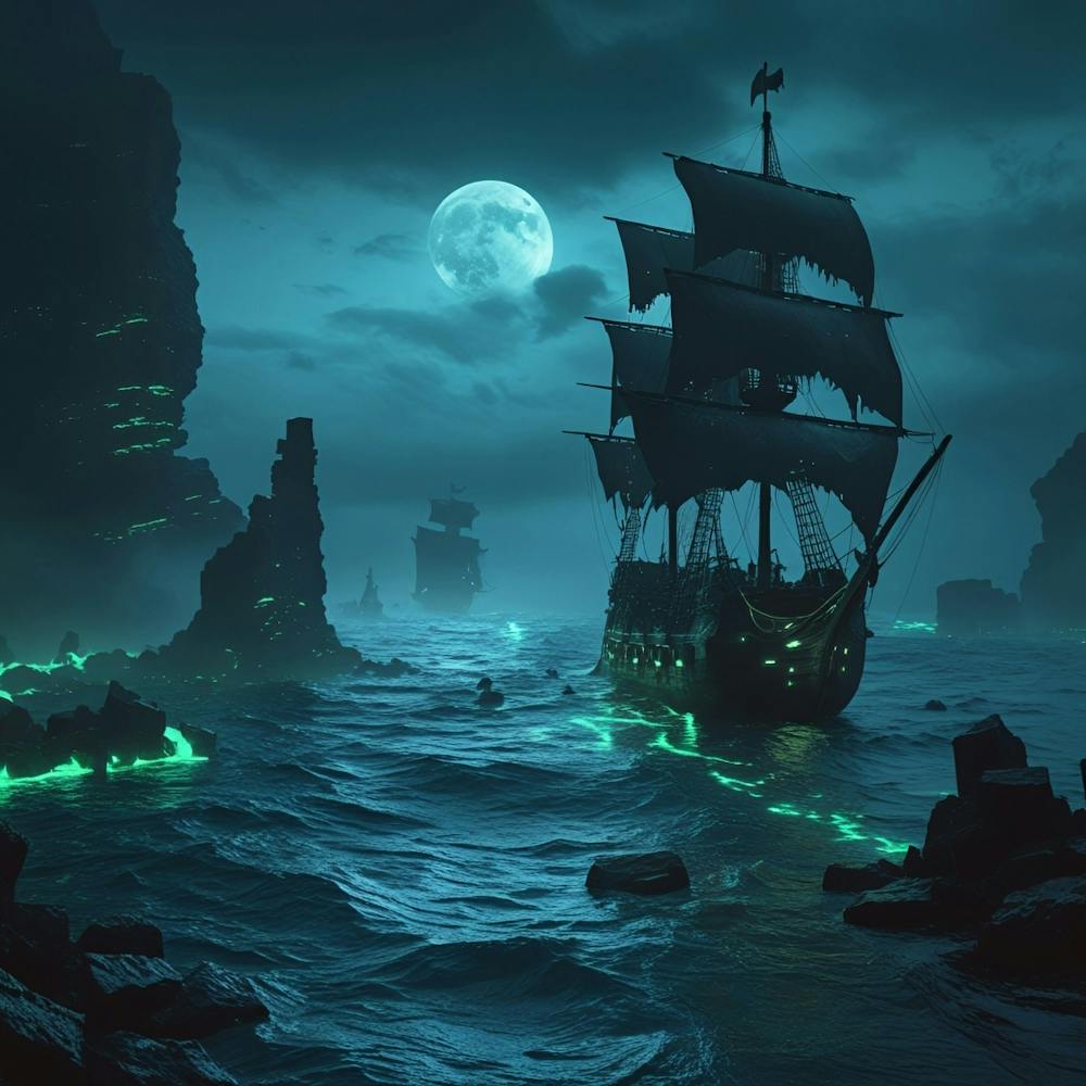 Pirate Ship At Night