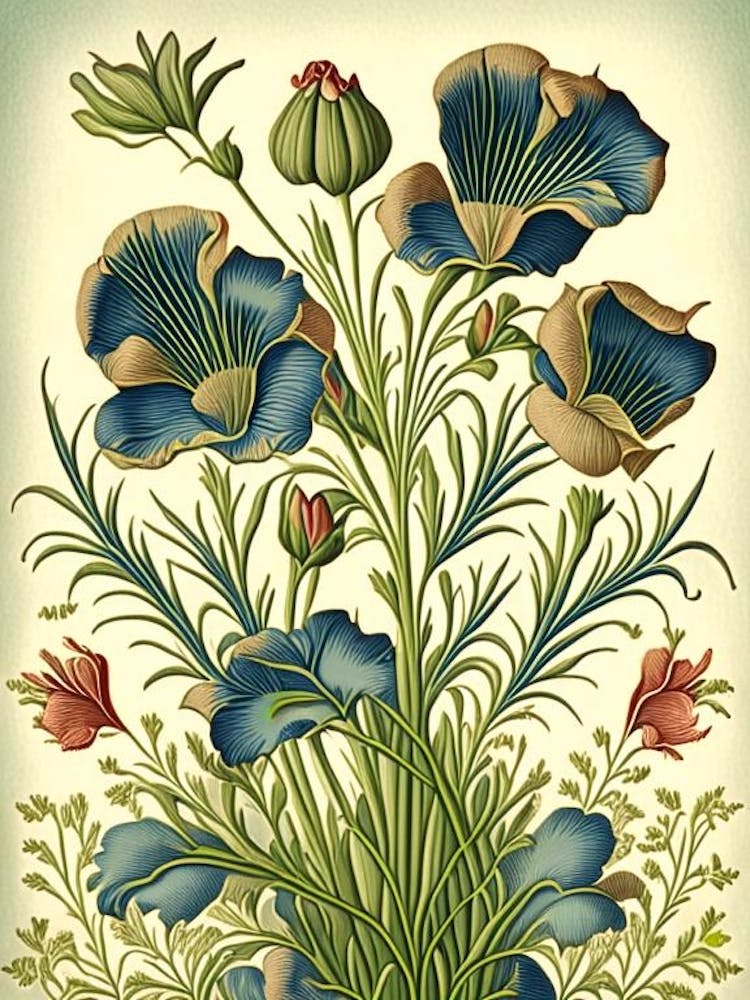 Flax 2 Floral Botanical Vintage Poster Flower