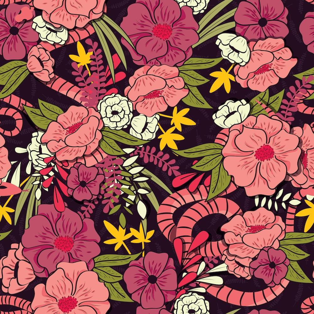 Flower And Floral Pattern With Pink And Green Decoration Square